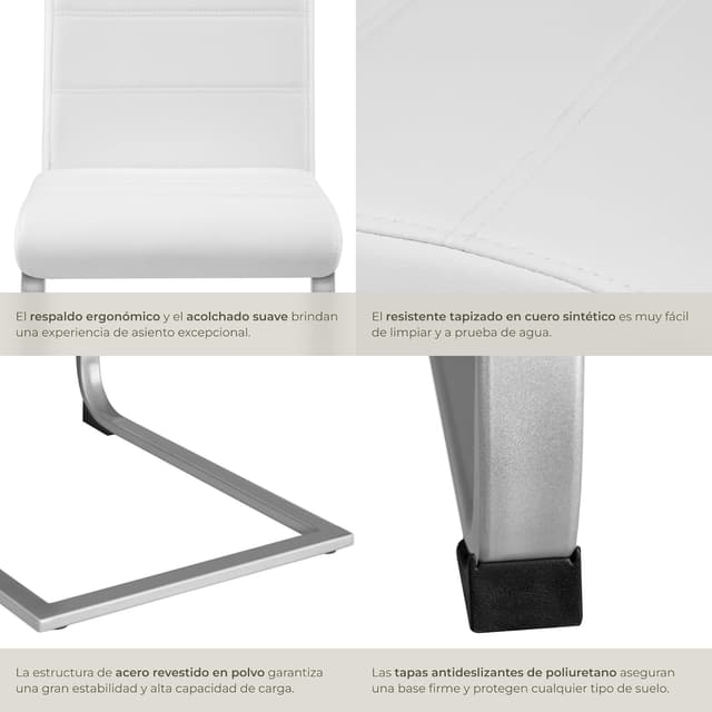 Thumbnail 6 de tectake Conjunto de 6 Sillas Blancas para Comedor