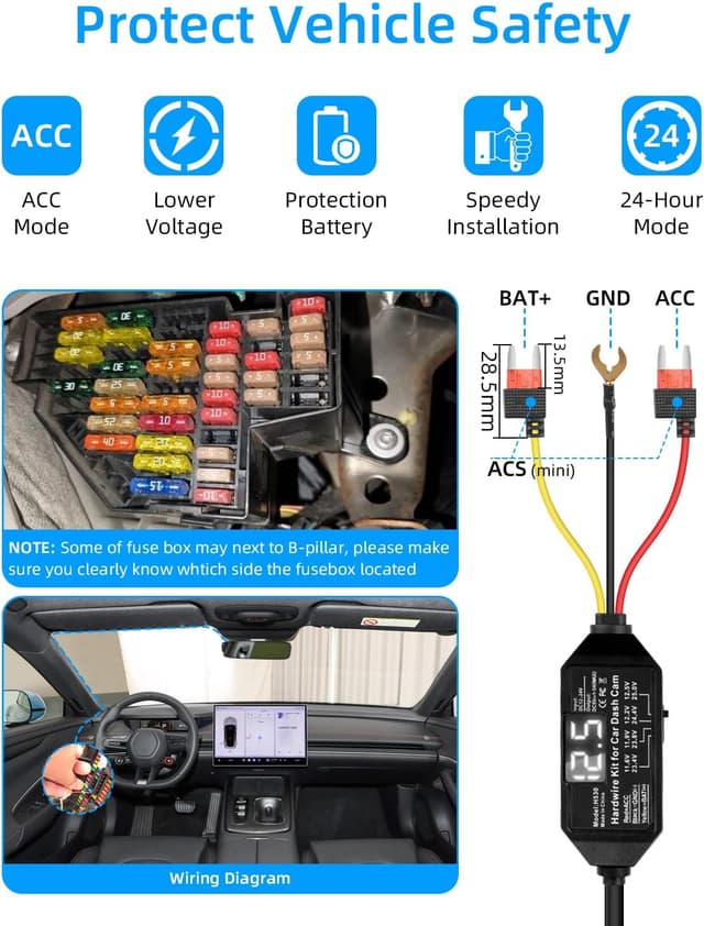 Thumbnail 6 de RIIEYOCA USB-C Dash Cam Hardwire Kit with LED Screen (12V–24V to 5V) with ACC support