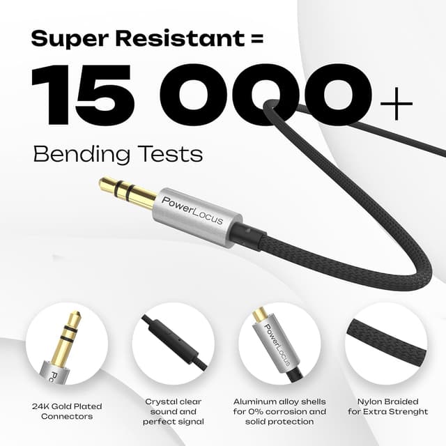 Detalle 2 de PowerLocus cavo USB‑C→jack audio AUX 3,5 mm con microfono (1 m) placcato oro 24K