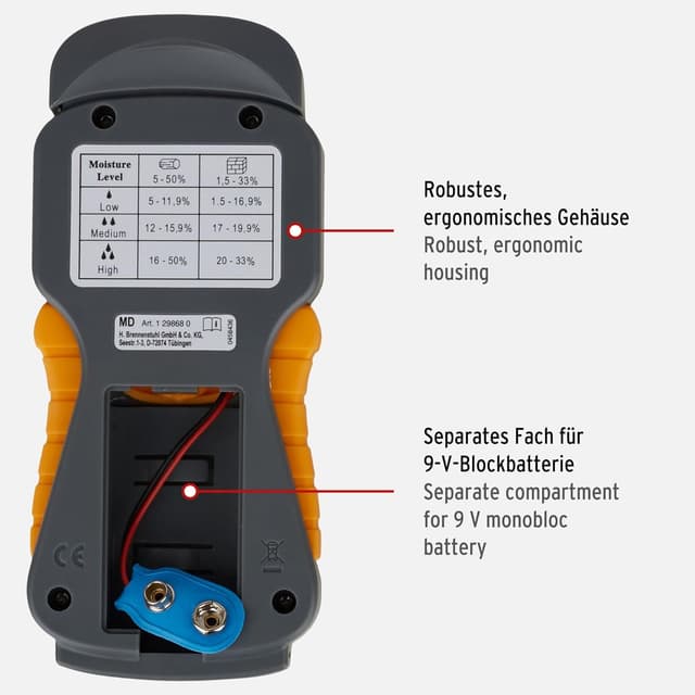 Detalle 2 de Brennenstuhl MD Detector de Humedad con Sensor y Batería 9V 🏠