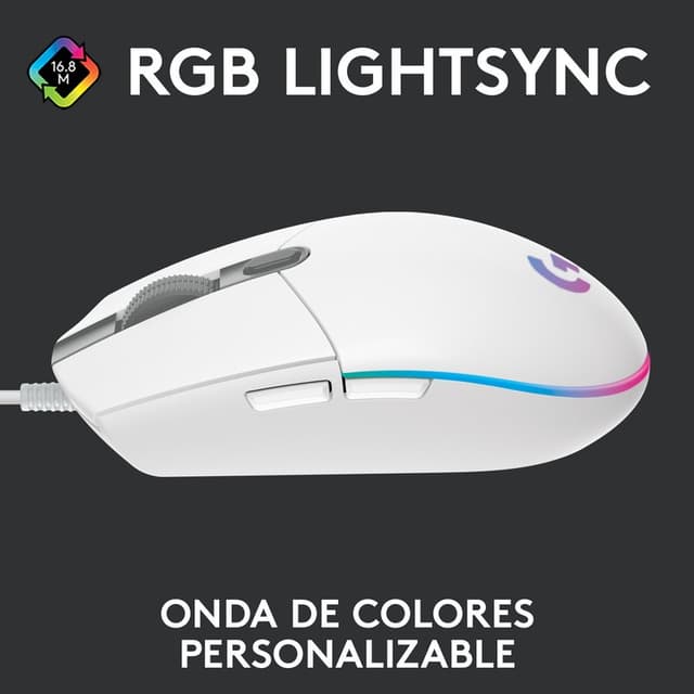 Detalle de Logitech G203 Lightsync 2nd Gen 8000 DPI ratón gaming blanco