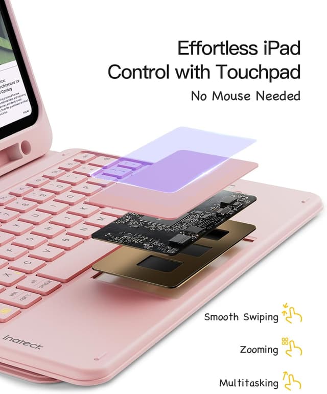 Detalle de Inateck iPad 10th Generation Keyboard Case with Detachable Magnetic Keyboard & Trackpad (Pink)