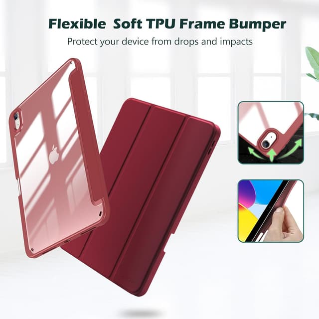 Detalle de ProCase Hülle für iPad 11" (A16, 2025) & iPad 10. Gen 10,9" (2022) mit Stifthalter – Smart Case in Wein