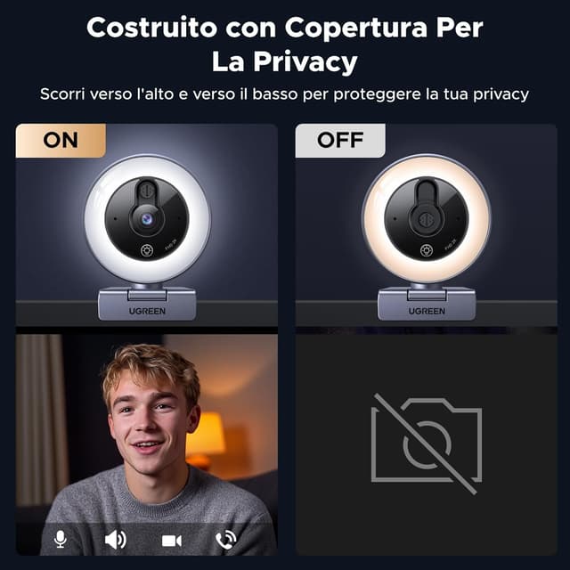 Detalle 2 de UGREEN Webcam 2K 30FPS, USB A e USB C