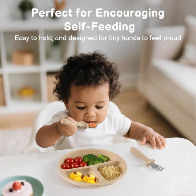 Detalle de Eascrozn Toddler Utensils 6-Pack: 18/8 Stainless Steel Kids Forks & Spoons with Silicone Handles