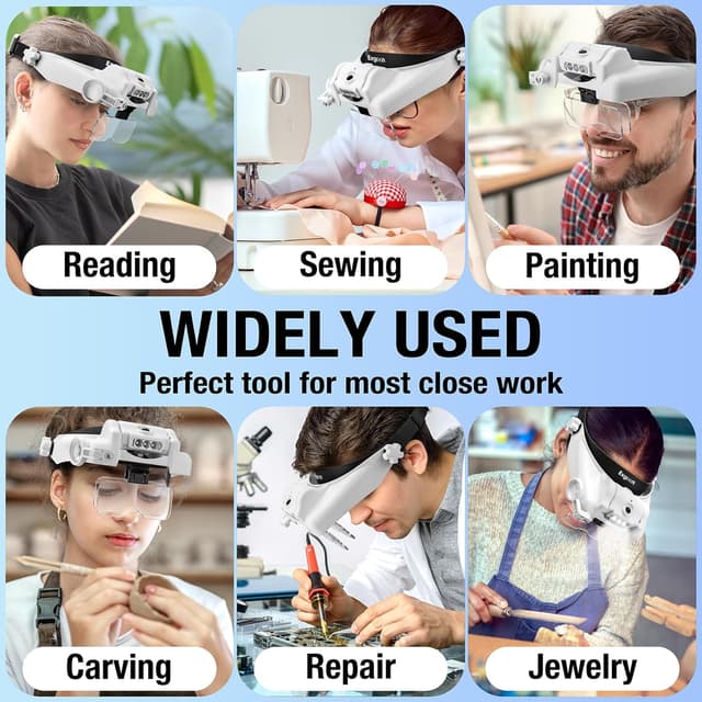 Thumbnail 6 de Exgoon Lupe mit Licht – Lupenbrille mit 1- bis 14-facher Vergrößerung, 6 abnehmbaren Linsen und USB-Ladeband (Schwarz)