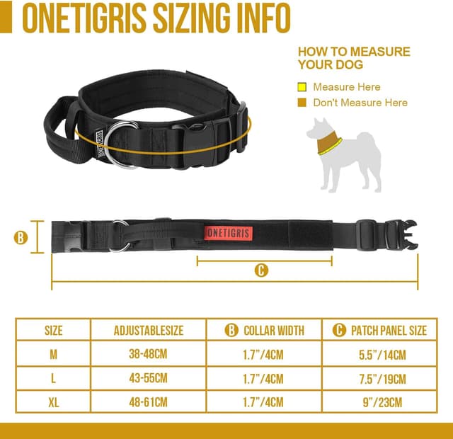 Detalle 2 de OneTigris Tactical Dog Collar with Handle (Large, Black) – adjustable nylon military-style collar for training
