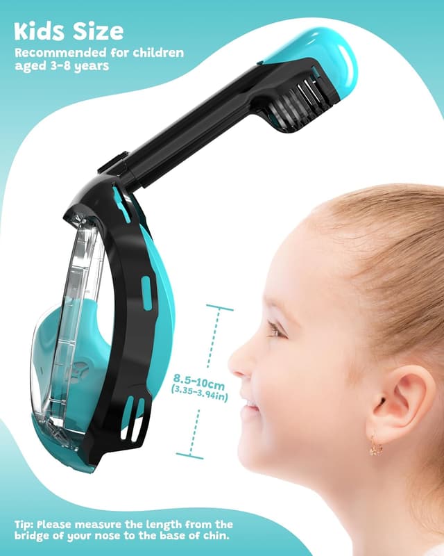 Detalle de ACURE Kinder-Schnorchelmaske mit Vollgesicht: CO₂-sicheres Atemsystem (für 3–8 Jahre)