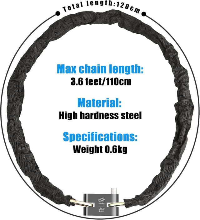 Detalle 2 de Diyife Heavy Duty Bike Lock (1m) – 6mm stainless steel chain with weatherproof padlock and 3 keys