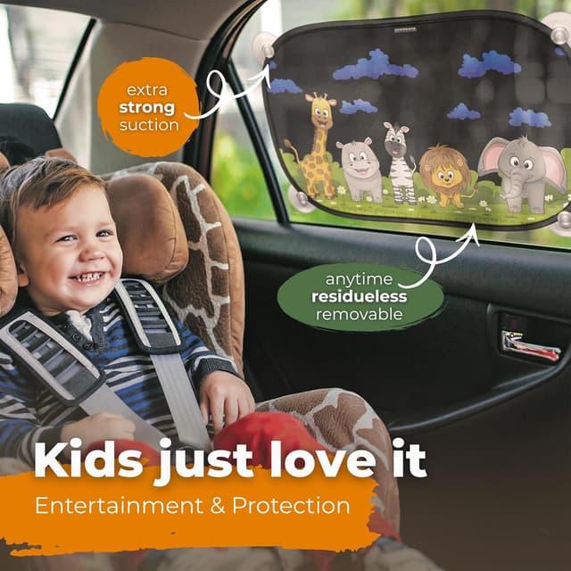 Detalle 2 de Car Window Shades for Baby (48 x 30 cm) with Suction Cups – Animal Design, Pack of 2