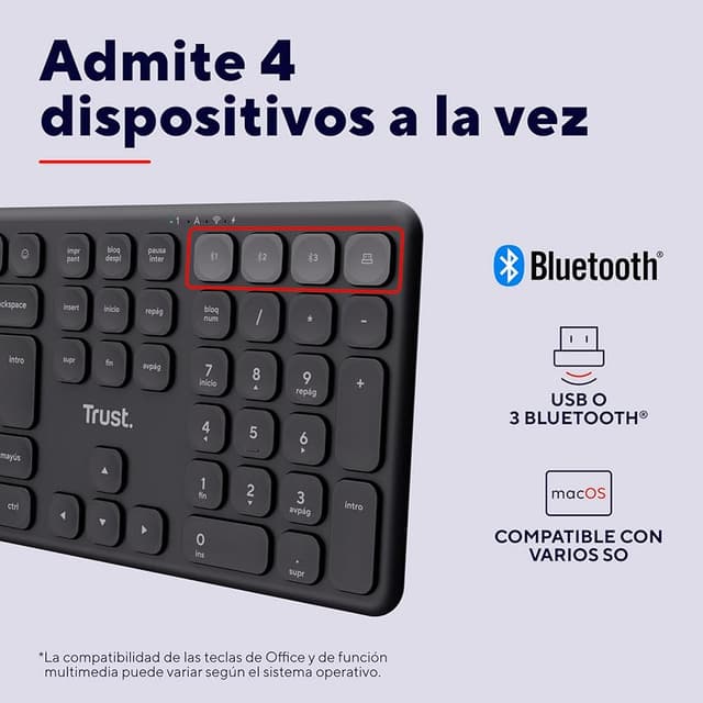 Detalle 2 de Trust Vaiya Teclado inalámbrico multidispositivo recargable 55% ♻️⌨