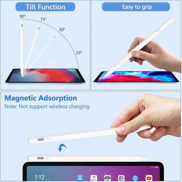 Detalle de Android Stylus Pen für Samsung, Huawei, Lenovo, Xiaomi & mehr – Universal Stift mit Neigungsempfindlichkeit (weiß)