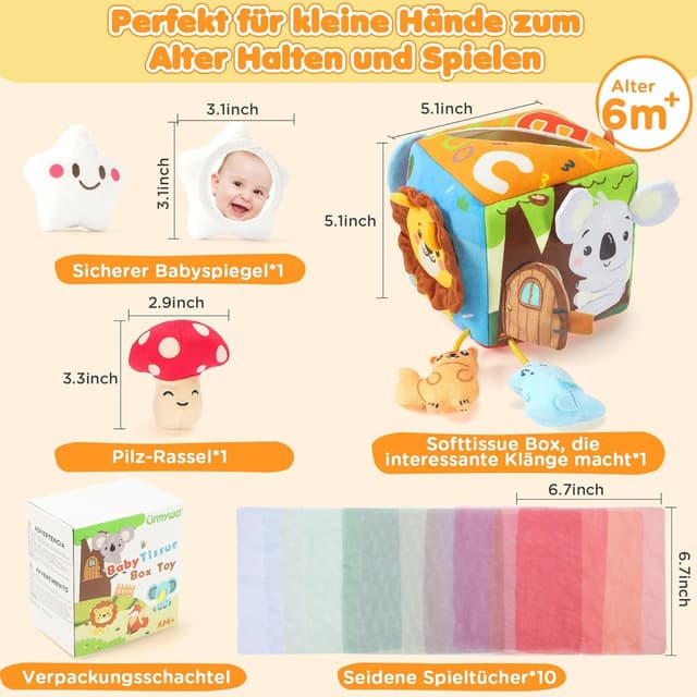 Detalle 2 de URMYWO Montessori Baby Spielzeug Tissue Box 6 12 Monate