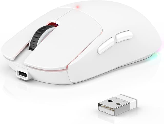 Detalle de Azmall 3-Modus kabellose Gaming-Maus (BT 5.3/2,4 GHz/USB‑C) – 8.000 DPI, 7 Tasten, RGB, Jiggler