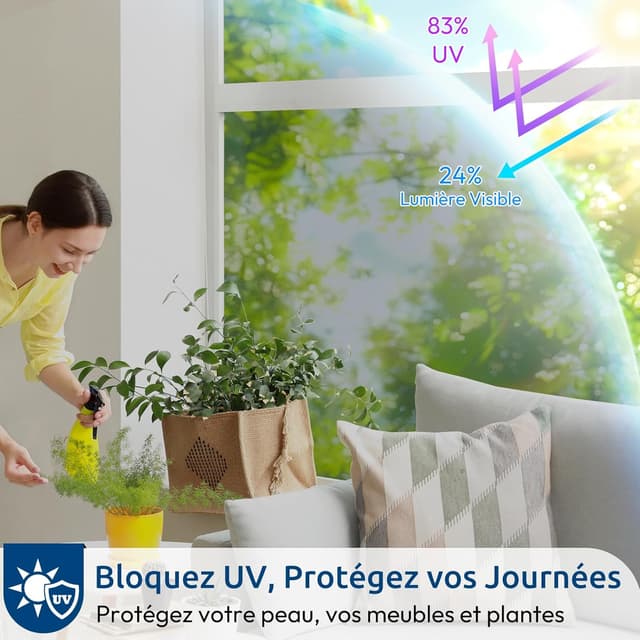 Detalle de Film miroir pour fenêtre rabbitgoo sans tain, anti-chaleur anti-UV électrostatique 90x200 cm argenté