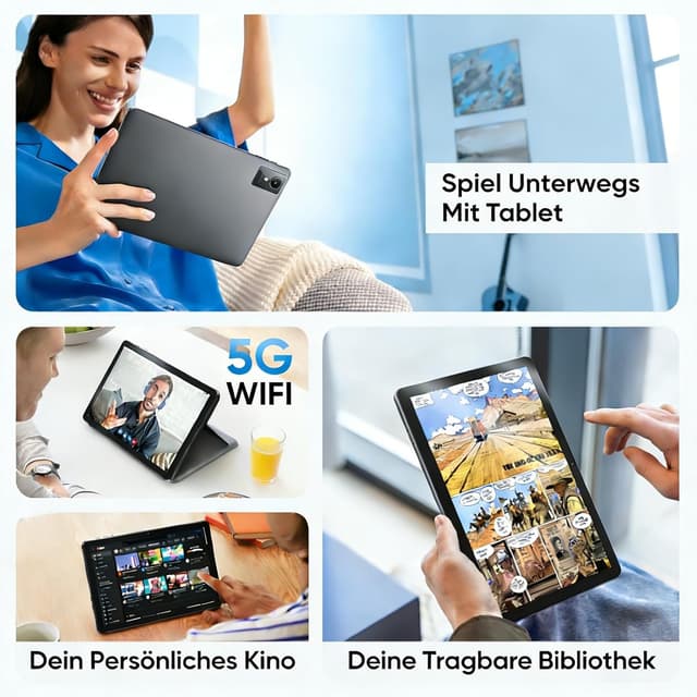 Thumbnail 6 de 10-Zoll Android-15 Tablet mit Hülle – Octa-Core, 18 GB RAM, 128 GB Speicher (erweiterbar), 5G & Widevine L1