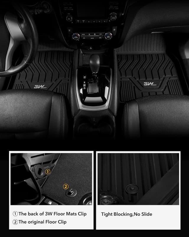 Detalle de 3W Custom Fit TPE Floor Mats & Cargo Mat for Nissan Rogue (2021–2026, Full Set) – Black