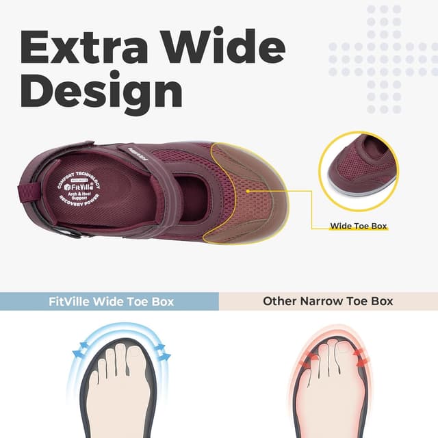 Detalle de FitVille sandali donna per piedi larghi: comodi, traspiranti e con supporto dell’arco plantare