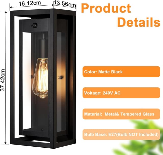 Detalle de Outdoor motion sensor wall lights 3 modes