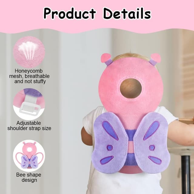 Detalle de Vicloon protezione testa bimbo con farfalla rosa, morbida e regolabile per neonato