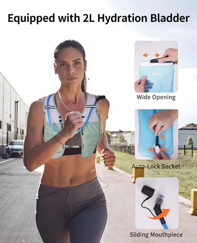 Detalle de ECOHUB Laufweste für Damen & Herren mit 2-L-Trinkflasche, ultraleicht & reflektierend (Grün)