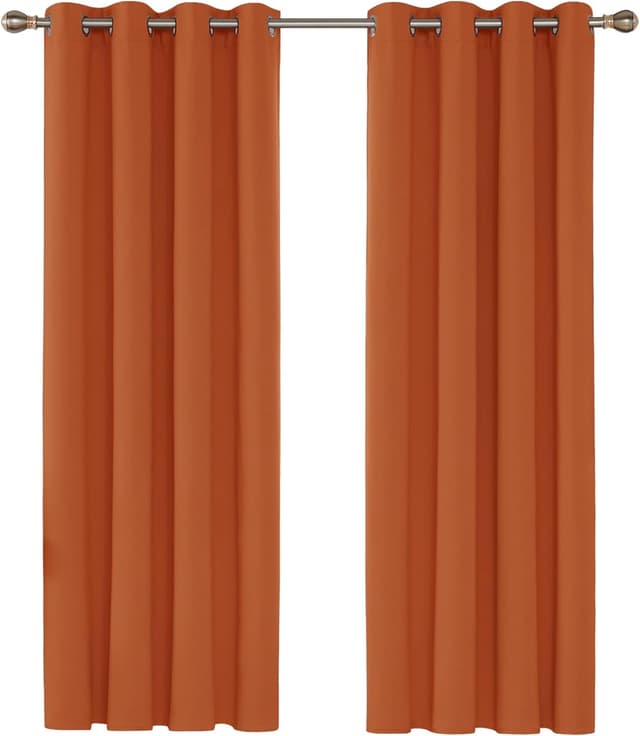 Detalle de Deconovo Eyelet Blackout Curtains (Thermal, Energy Saving) – Orange, 2 Panels (Eyelet Ready to Hang)