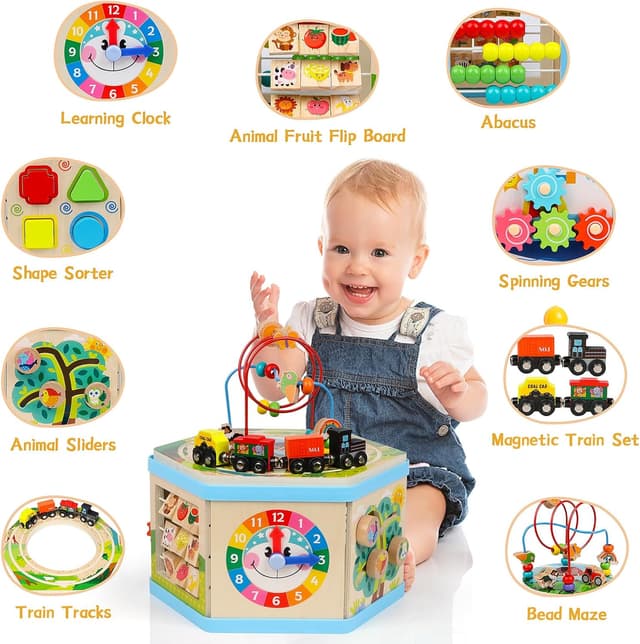 Thumbnail 2 de KABENFIS Wooden Activity Cube with Train Tracks 🚂