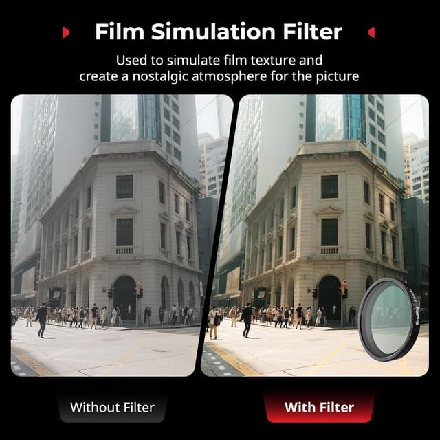 Detalle 2 de SAMLLRIG Kit de filtres 5 en 1 pour DJI Osmo Action 5 Pro / Action 4 (Black Mist 1/4, ND16/CPL, Star-Cross, simulation de film)