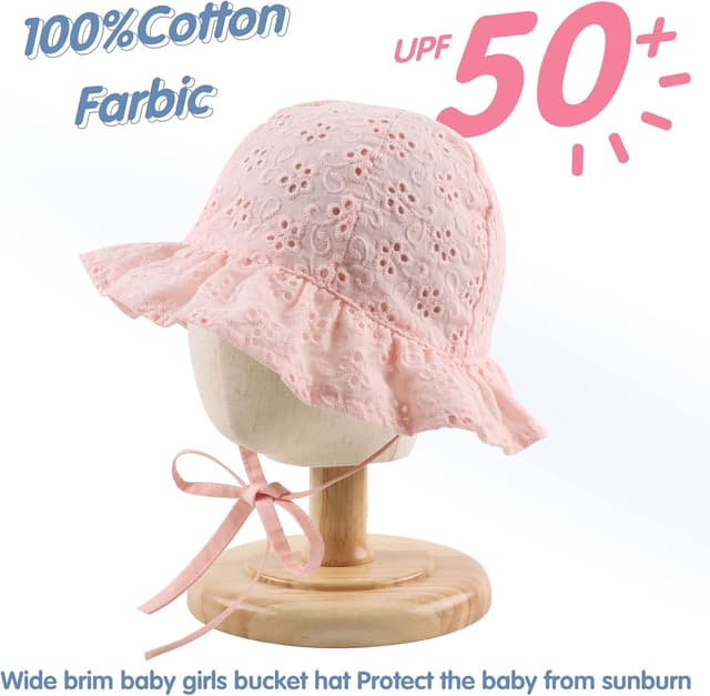 Detalle de XIAOHAWANG Sommerhut für Baby-Mädchen mit UV-Schutz aus Baumwolle und Schleife