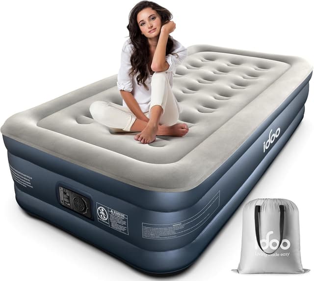 Detalle de iDOO Single Air Bed (190x100x46cm) with Built-in Electric Pump – inflatable guest mattress for home or camping