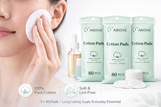 Detalle de 1ABOVE 240-Pack Round Cotton Wool Pads (100% Pure Cotton) for Daily Facial Cleansing & Makeup Removal