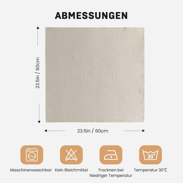 Detalle de IKWOLETI Mulltücher Baby (4er-Set) aus Musselin-Baumwolle, 60x60 cm – Grau & Grün