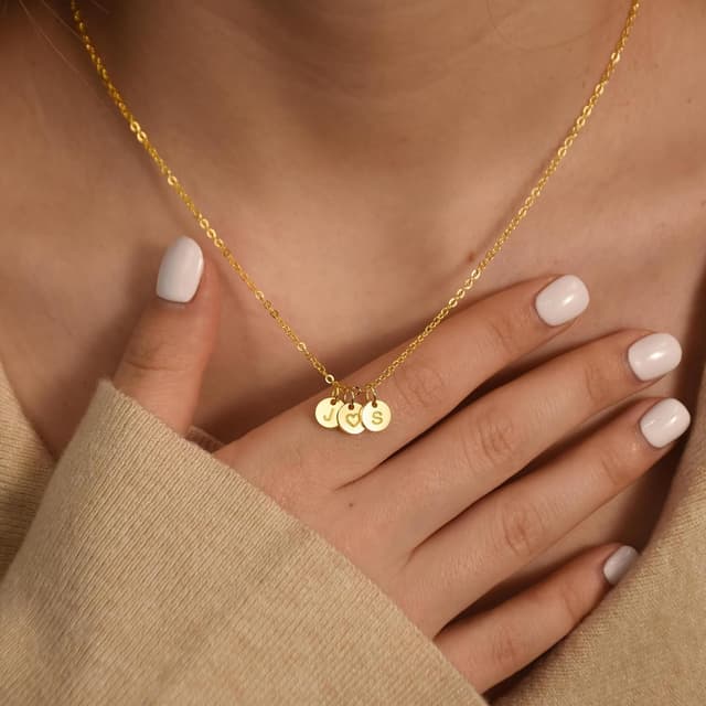 Detalle de TINGN Gold Damen Herz Halskette mit zwei Buchstaben – 14K Gold vergoldet, personalisierte Geschenkidee