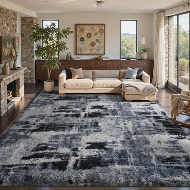 Detalle de 9x12 Ft Extra Large Shag Rug (Blue) for Living Room & Bedroom, Ultra-Soft Fluffy Area Rug for Kids Decor