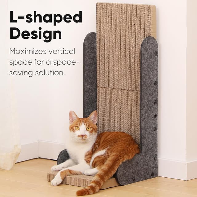 Detalle 2 de FUKUMARU L-Shaped Cat Scratcher (68 cm) Wall Scratch Pad with Felt Edge & Furniture Protection – Grey