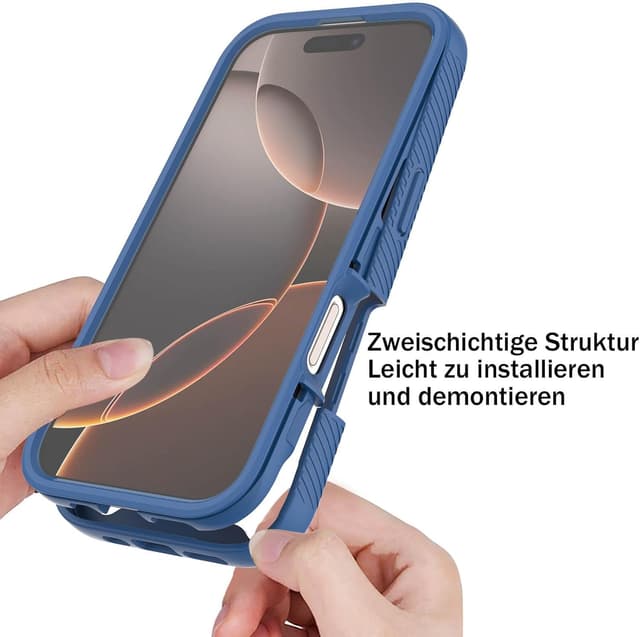 Detalle 2 de Leedia Handyhülle für iPhone 16 Pro Max (Magsafe), 360° Schutz mit integrierter Schutzfolie & Kameraschutz, blau