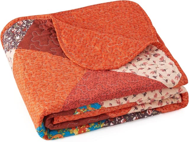 Detalle de Qucover Patchwork Couvre Lit et Dessus de Lit réversible 150x200 cm (1 personne) en boutis matelassé