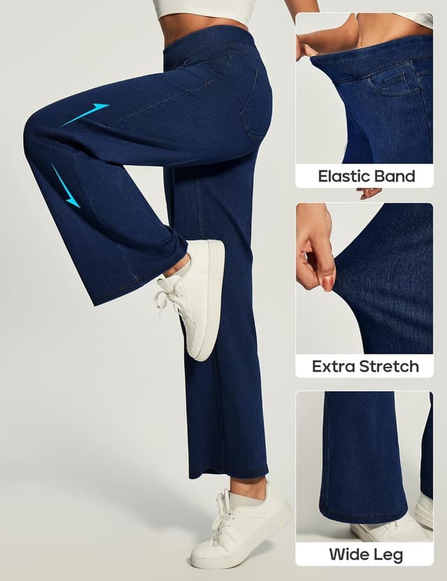 Detalle de Heathyoga Wide Leg Jeans for Women (High Waist Pull-On, Stretch Denim)