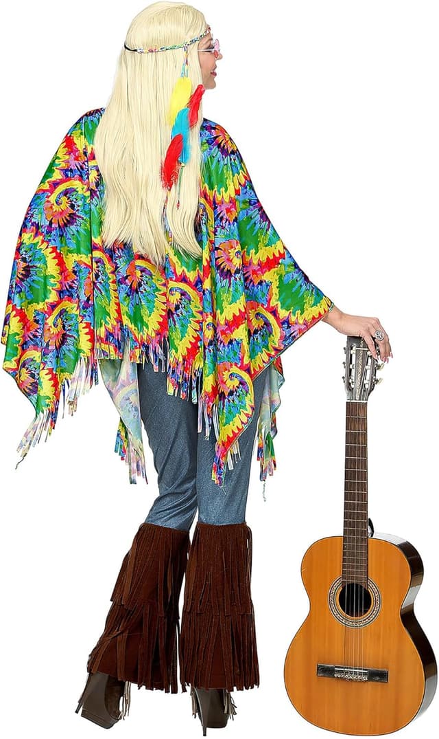 Detalle 2 de WIDMANN MILANO Party Fashion Kostüm Psychedelic Hippie mit Poncho & Stirnband (Flower Power)