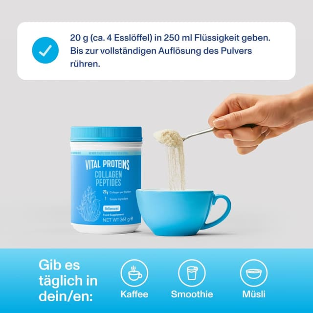 Detalle 2 de Vital Proteins Collagen Peptides 264 g – reine Kollagen-Peptide (Typ 1 & 3), geschmacksneutral