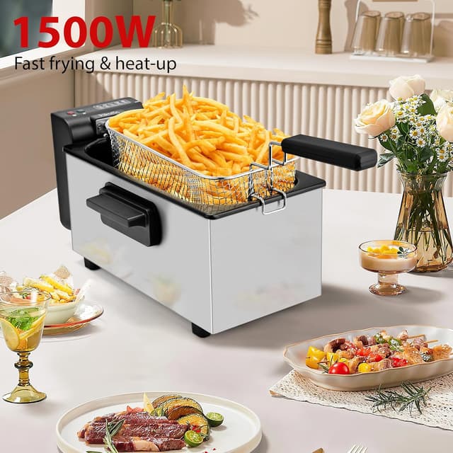 Detalle de Pukomc 3-Liter Deep Fryer (1500W) with Adjustable Temperature, Viewing Window & Dishwasher-Safe Parts