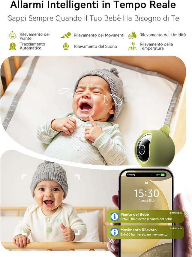 Thumbnail 3 de 2K 4MP Baby Monitor Telecamera WiFi 355°