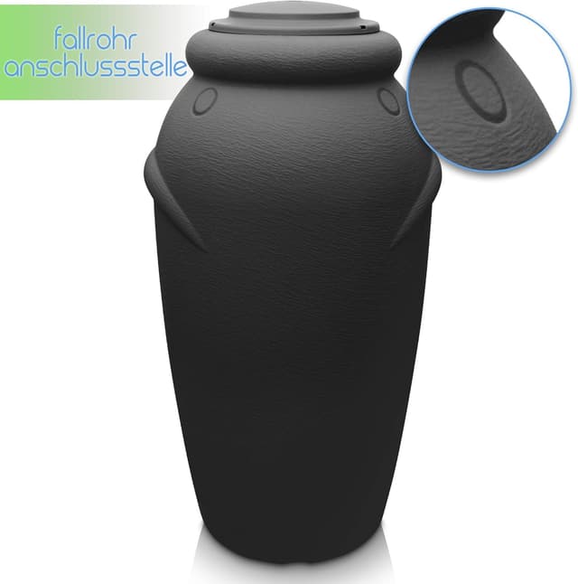 Detalle de YourCasa Regentonne 210 Liter im Amphore-Design (anthrazit), frostsicher aus Kunststoff mit Wasserhahn
