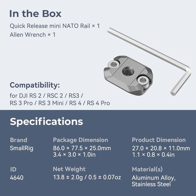 Thumbnail 6 de SMALLRIG 4640 HawkLock Mini‑NATO Schiene für Gimbal