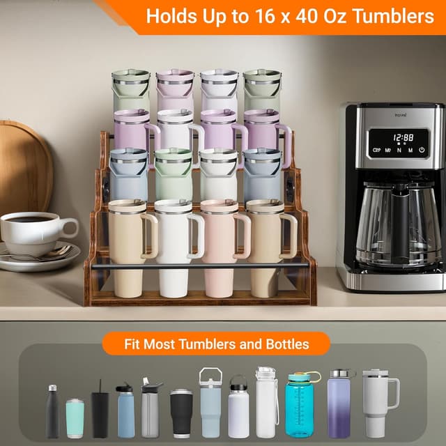 Detalle de YQBRAO 2 Pack 4-Tier Liquor Bottle Display Shelves (16-Inch) in Rustic Brown