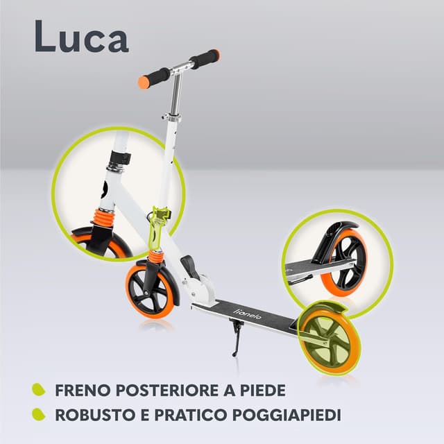 Detalle 2 de LIONELO LUCA monopattino pieghevole per bambini e adulti, regolabile e leggero (4,1 kg) con sospensione e freno