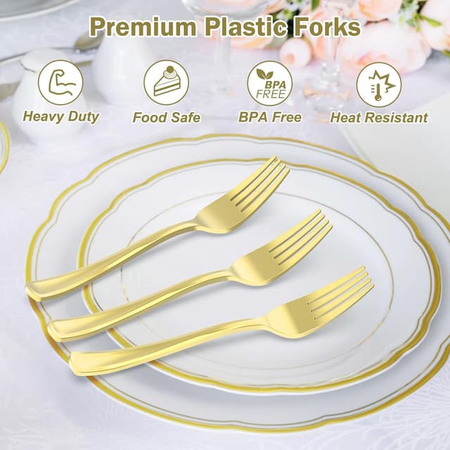 Thumbnail 2 de Dealusy gold plastic forks 100 count