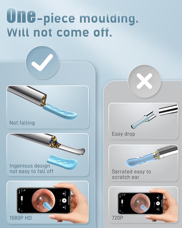 Detalle de 1080P HD Ear Wax Removal Camera Kit with LED Light and 6 Silicone Spoons (FSA/HSA Eligible)
