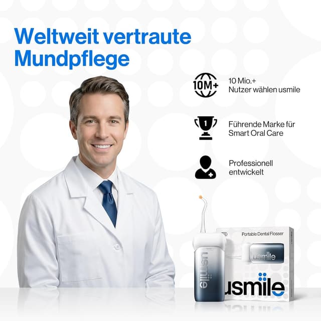 Detalle de usmile C10 tragbare Munddusche mit bis zu 95 Tagen Akkulaufzeit, 4 Reinigungsmodi und 180 ml Tank (IPX7, Schwarz)