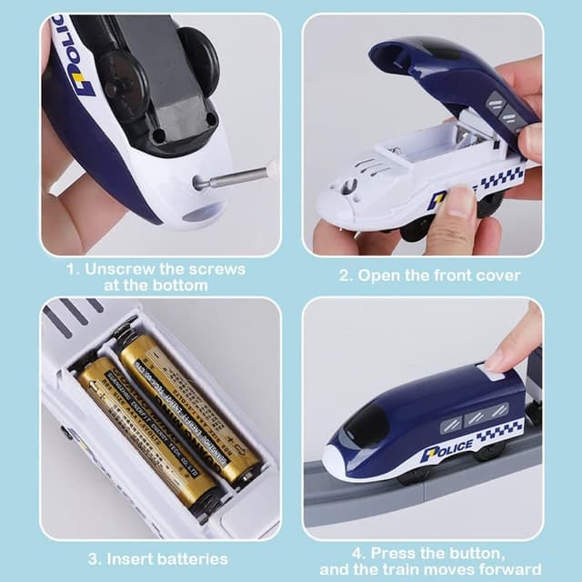 Thumbnail 6 de XIAPIA Deluxe Electric Train Set (66 pcs) with Magnetic Couplings, Tunnel/Bridge Track & Police Theme